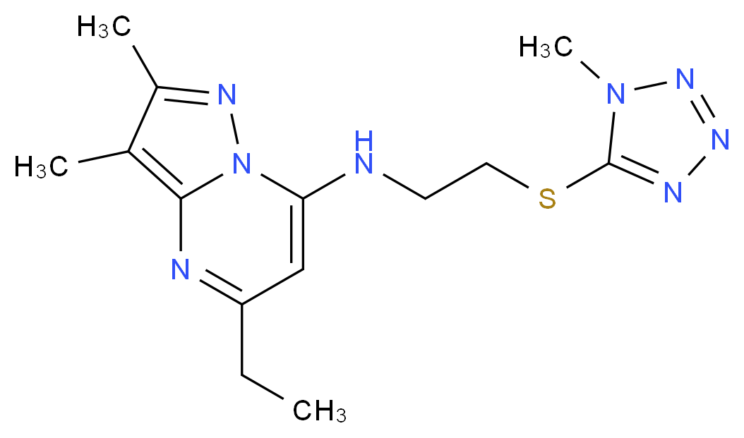 5-ethyl-2,3-dimethyl-N-{2-[(1-methyl-1H-tetrazol-5-yl)thio]ethyl}pyrazolo[1,5-a]pyrimidin-7-amine_分子结构_CAS_)