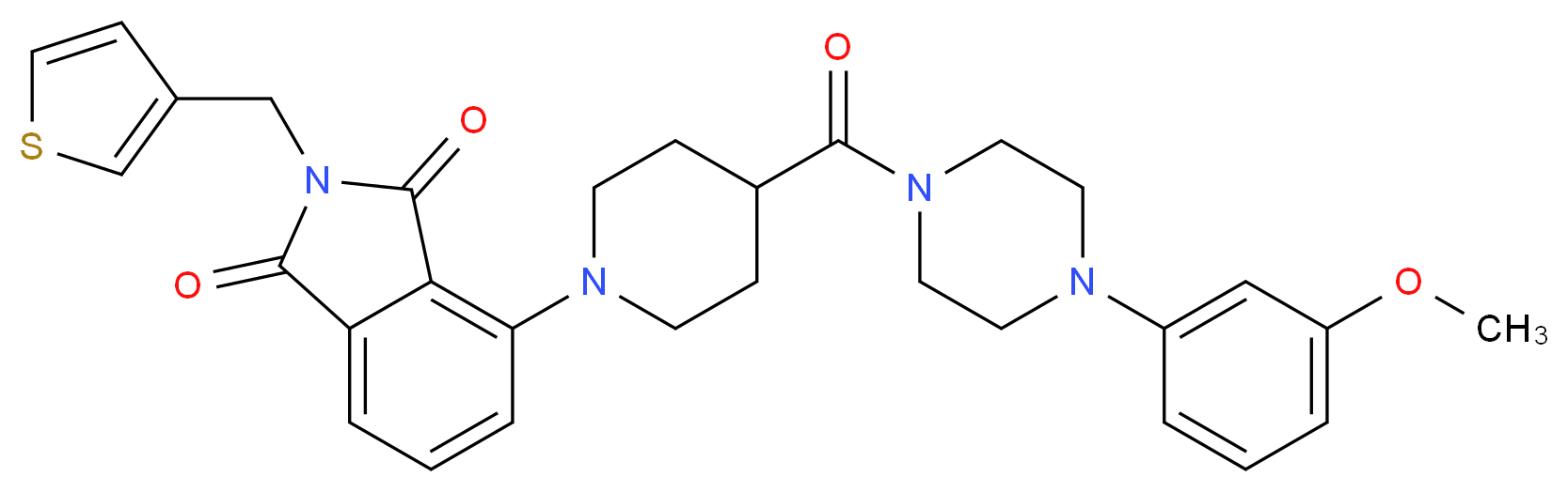 4-(4-{[4-(3-methoxyphenyl)-1-piperazinyl]carbonyl}-1-piperidinyl)-2-(3-thienylmethyl)-1H-isoindole-1,3(2H)-dione_分子结构_CAS_)