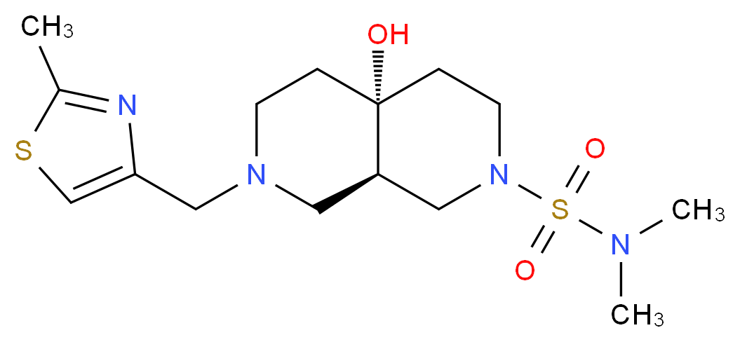 (4aR*,8aR*)-4a-hydroxy-N,N-dimethyl-7-[(2-methyl-1,3-thiazol-4-yl)methyl]octahydro-2,7-naphthyridine-2(1H)-sulfonamide_分子结构_CAS_)