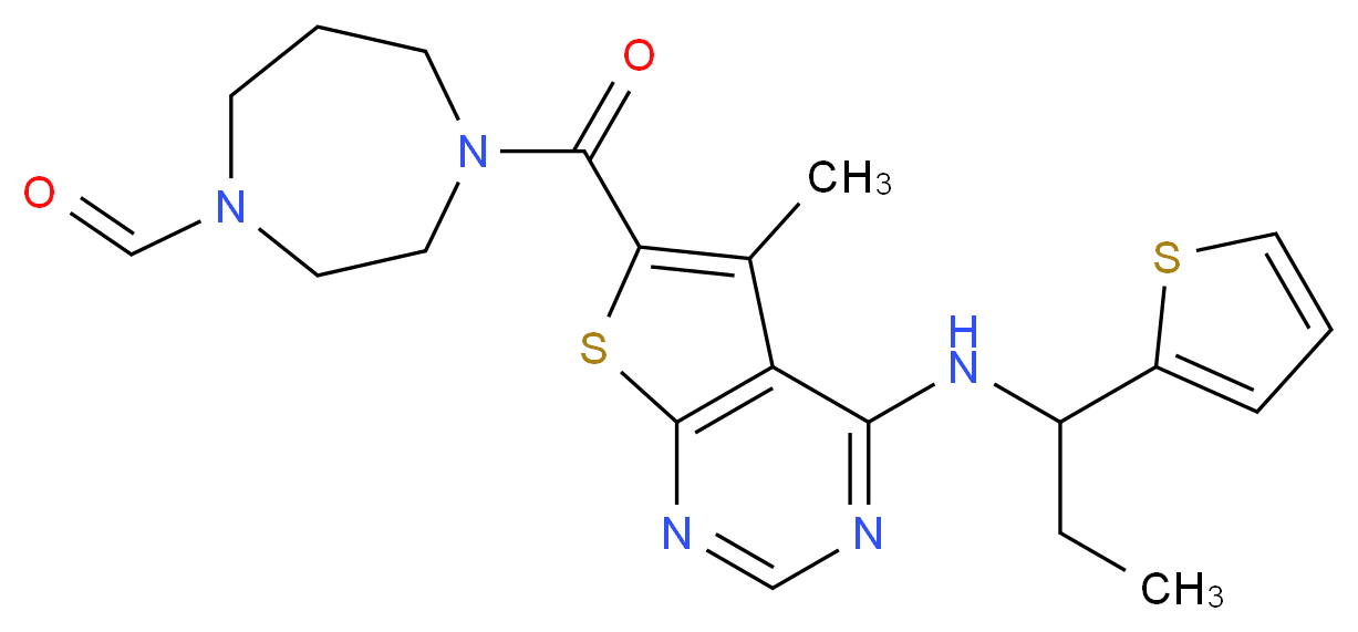4-[(5-methyl-4-{[1-(2-thienyl)propyl]amino}thieno[2,3-d]pyrimidin-6-yl)carbonyl]-1,4-diazepane-1-carbaldehyde_分子结构_CAS_)