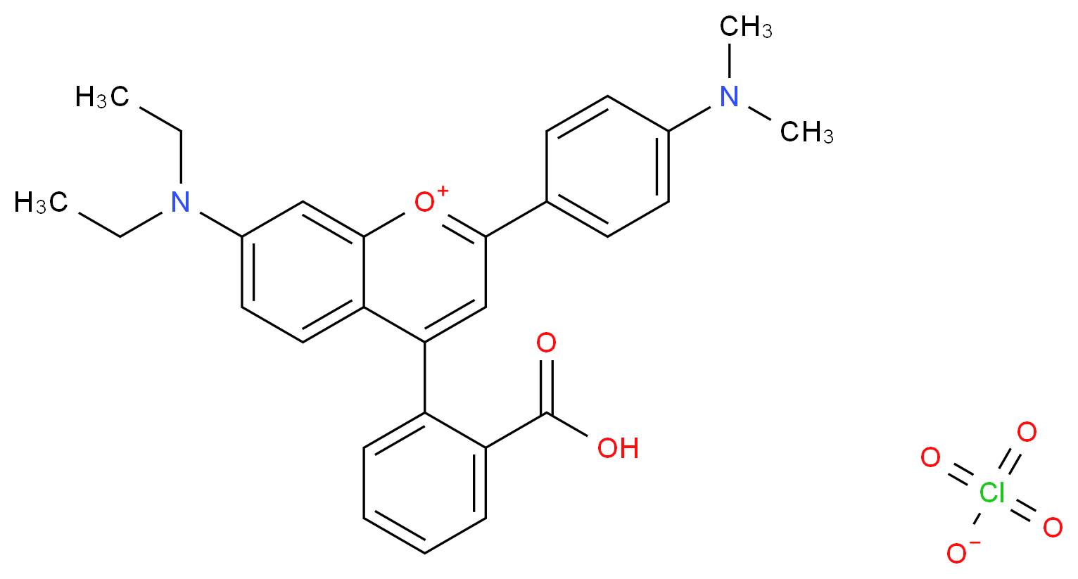 4-(2-Carboxyphenyl)-7-diethylamino-2-(4-dimethylaminophenyl)chromylium perchlorate_分子结构_CAS_168206-23-3)