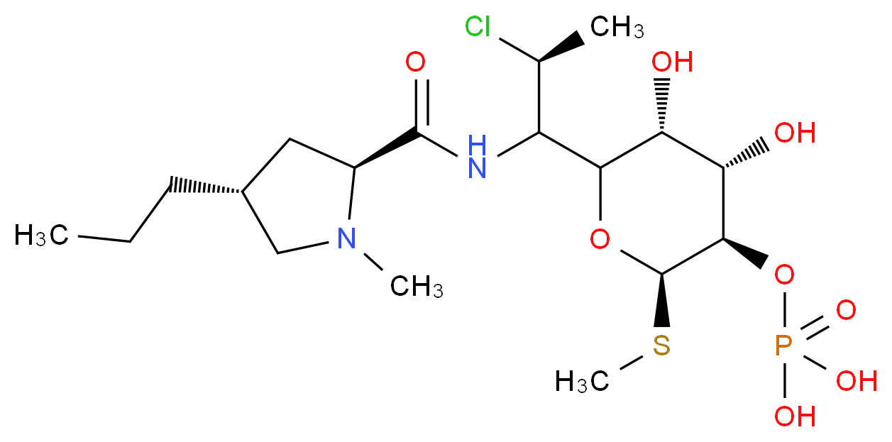 {[(2R,3R,4S,5R)-6-[(2S)-2-chloro-1-{[(2S,4R)-1-methyl-4-propylpyrrolidin-2-yl]formamido}propyl]-4,5-dihydroxy-2-(methylsulfanyl)oxan-3-yl]oxy}phosphonic acid_分子结构_CAS_24729-96-2