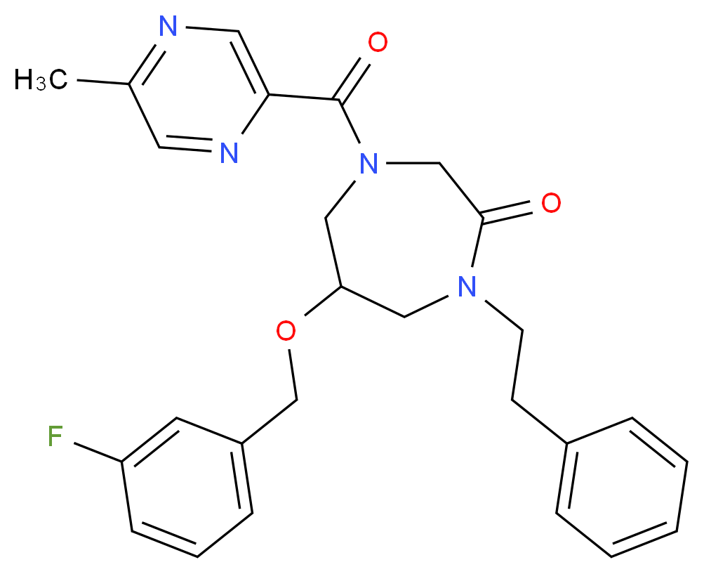 6-[(3-fluorobenzyl)oxy]-4-[(5-methyl-2-pyrazinyl)carbonyl]-1-(2-phenylethyl)-1,4-diazepan-2-one_分子结构_CAS_)