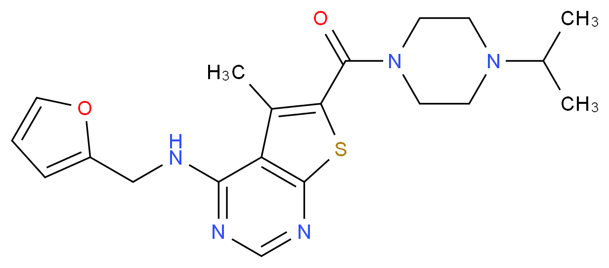 N-(2-furylmethyl)-6-[(4-isopropyl-1-piperazinyl)carbonyl]-5-methylthieno[2,3-d]pyrimidin-4-amine_分子结构_CAS_)