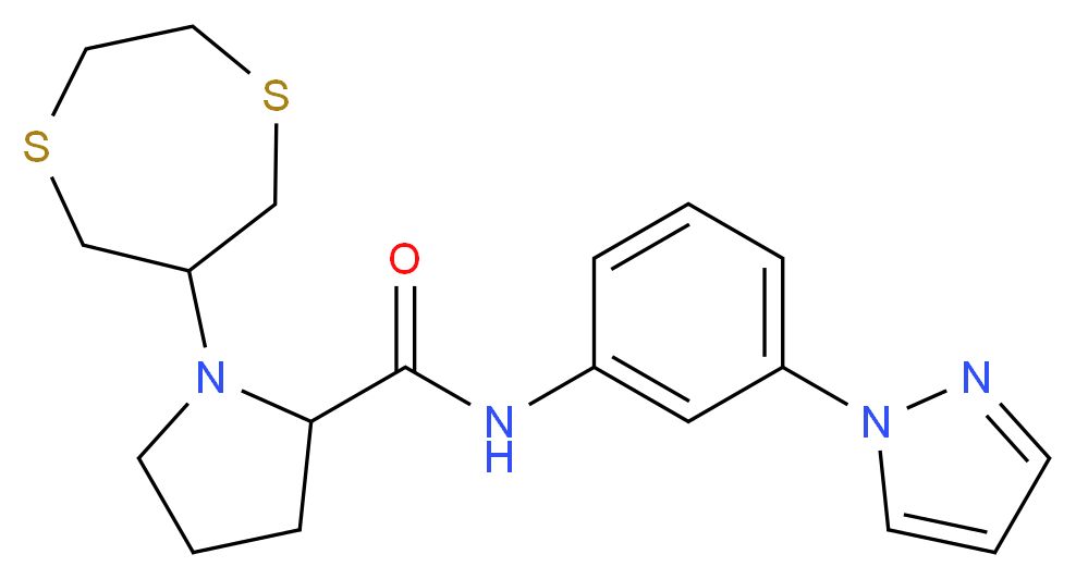 1-(1,4-dithiepan-6-yl)-N-[3-(1H-pyrazol-1-yl)phenyl]prolinamide_分子结构_CAS_)