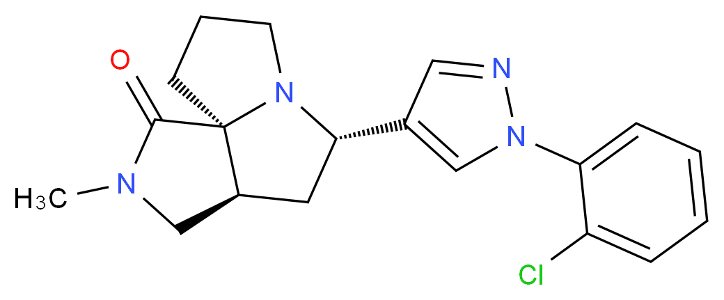 (3aS*,5S*,9aS*)-5-[1-(2-chlorophenyl)-1H-pyrazol-4-yl]-2-methylhexahydro-7H-pyrrolo[3,4-g]pyrrolizin-1(2H)-one_分子结构_CAS_)