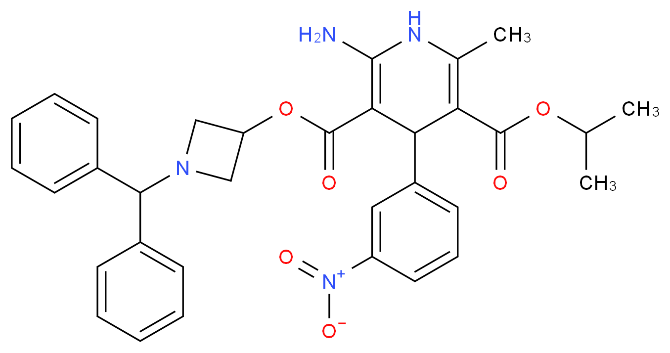 3-[1-(diphenylmethyl)azetidin-3-yl] 5-propan-2-yl 2-amino-6-methyl-4-(3-nitrophenyl)-1,4-dihydropyridine-3,5-dicarboxylate_分子结构_CAS_123524-52-7