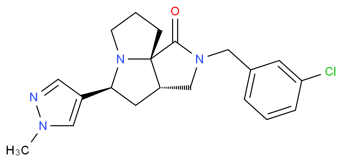 (3aS*,5S*,9aS*)-2-(3-chlorobenzyl)-5-(1-methyl-1H-pyrazol-4-yl)hexahydro-7H-pyrrolo[3,4-g]pyrrolizin-1(2H)-one_分子结构_CAS_)