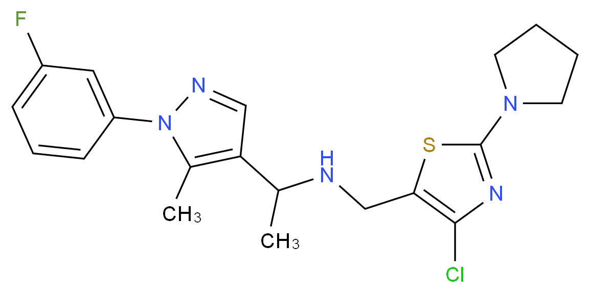 N-{[4-chloro-2-(1-pyrrolidinyl)-1,3-thiazol-5-yl]methyl}-1-[1-(3-fluorophenyl)-5-methyl-1H-pyrazol-4-yl]ethanamine_分子结构_CAS_)