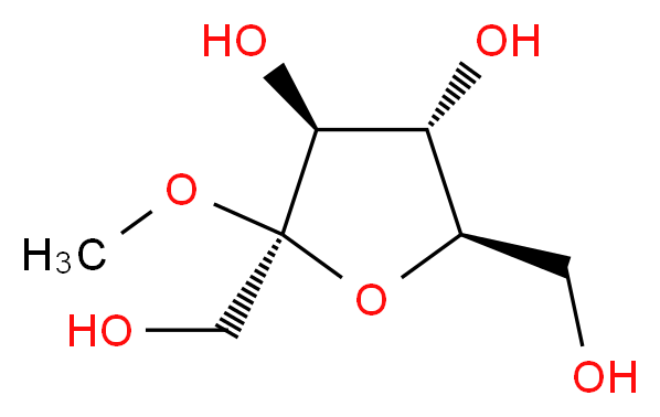 (2R,3S,4S,5R)-2,5-bis(hydroxymethyl)-2-methoxyoxolane-3,4-diol_分子结构_CAS_13403-14-0