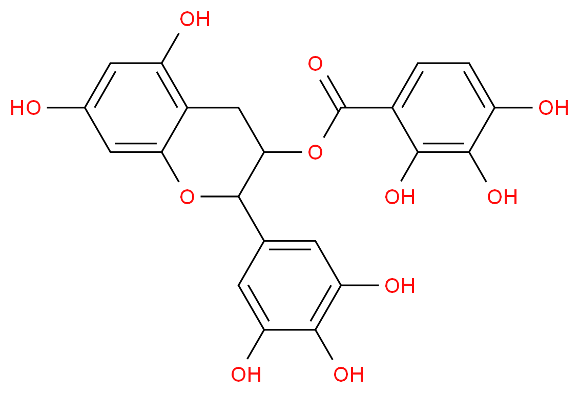 5,7-dihydroxy-2-(3,4,5-trihydroxyphenyl)-3,4-dihydro-2H-1-benzopyran-3-yl 2,3,4-trihydroxybenzoate_分子结构_CAS_989-51-5