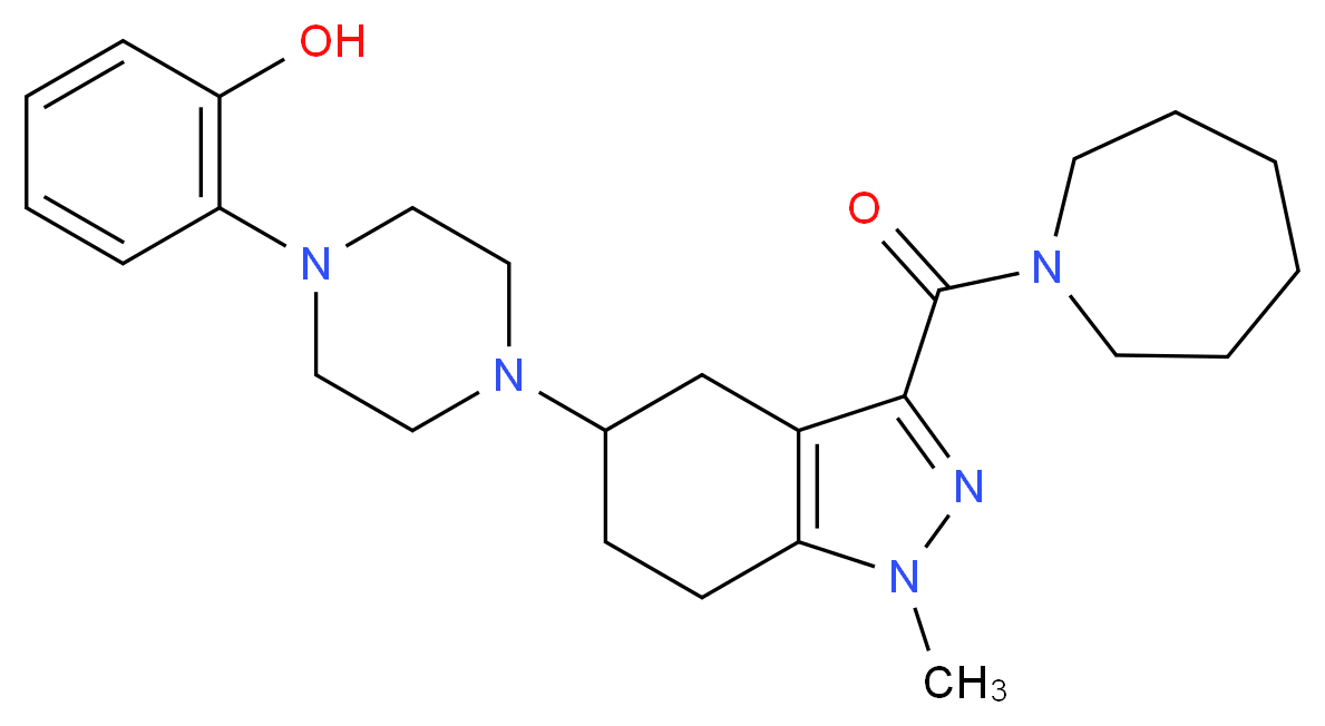 2-{4-[3-(1-azepanylcarbonyl)-1-methyl-4,5,6,7-tetrahydro-1H-indazol-5-yl]-1-piperazinyl}phenol_分子结构_CAS_)