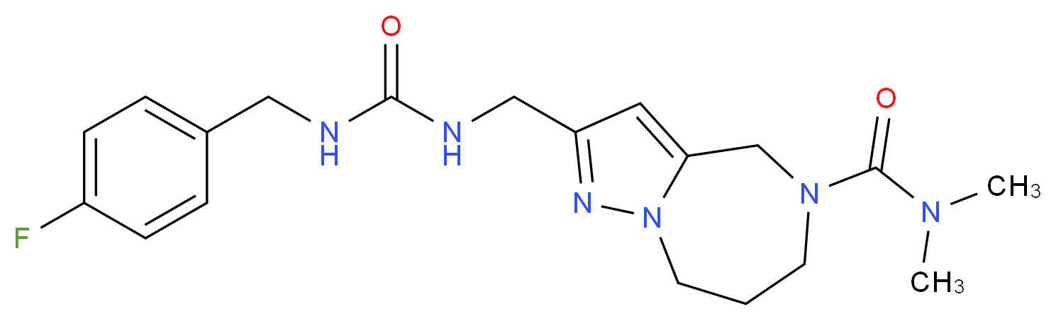 2-[({[(4-fluorobenzyl)amino]carbonyl}amino)methyl]-N,N-dimethyl-7,8-dihydro-4H-pyrazolo[1,5-a][1,4]diazepine-5(6H)-carboxamide_分子结构_CAS_)