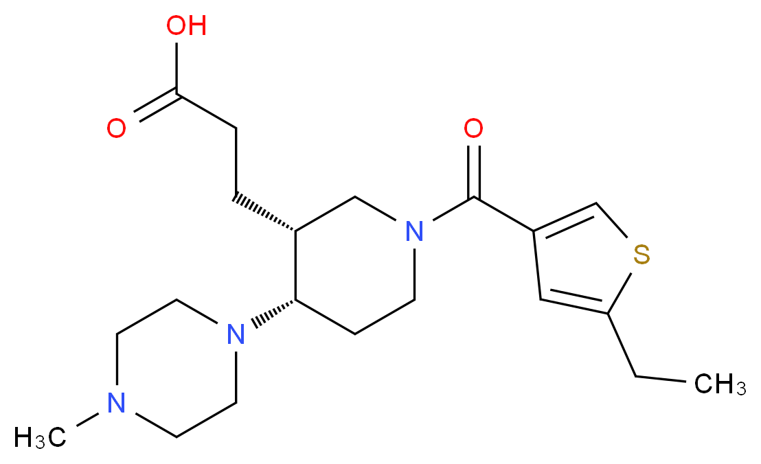 3-[(3R*,4S*)-1-[(5-ethyl-3-thienyl)carbonyl]-4-(4-methylpiperazin-1-yl)piperidin-3-yl]propanoic acid_分子结构_CAS_)