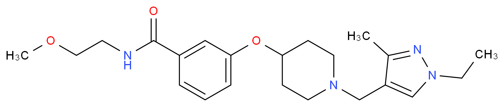 3-({1-[(1-ethyl-3-methyl-1H-pyrazol-4-yl)methyl]-4-piperidinyl}oxy)-N-(2-methoxyethyl)benzamide_分子结构_CAS_)
