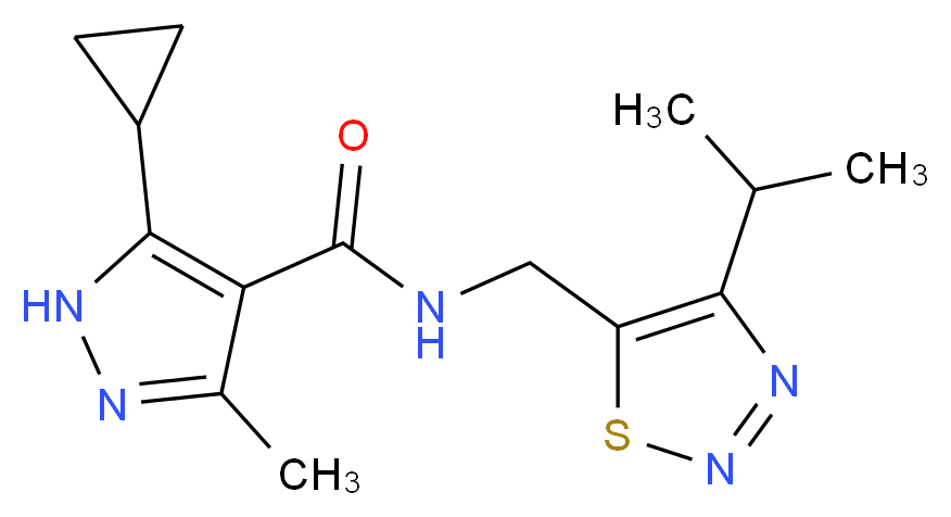 5-cyclopropyl-N-[(4-isopropyl-1,2,3-thiadiazol-5-yl)methyl]-3-methyl-1H-pyrazole-4-carboxamide_分子结构_CAS_)