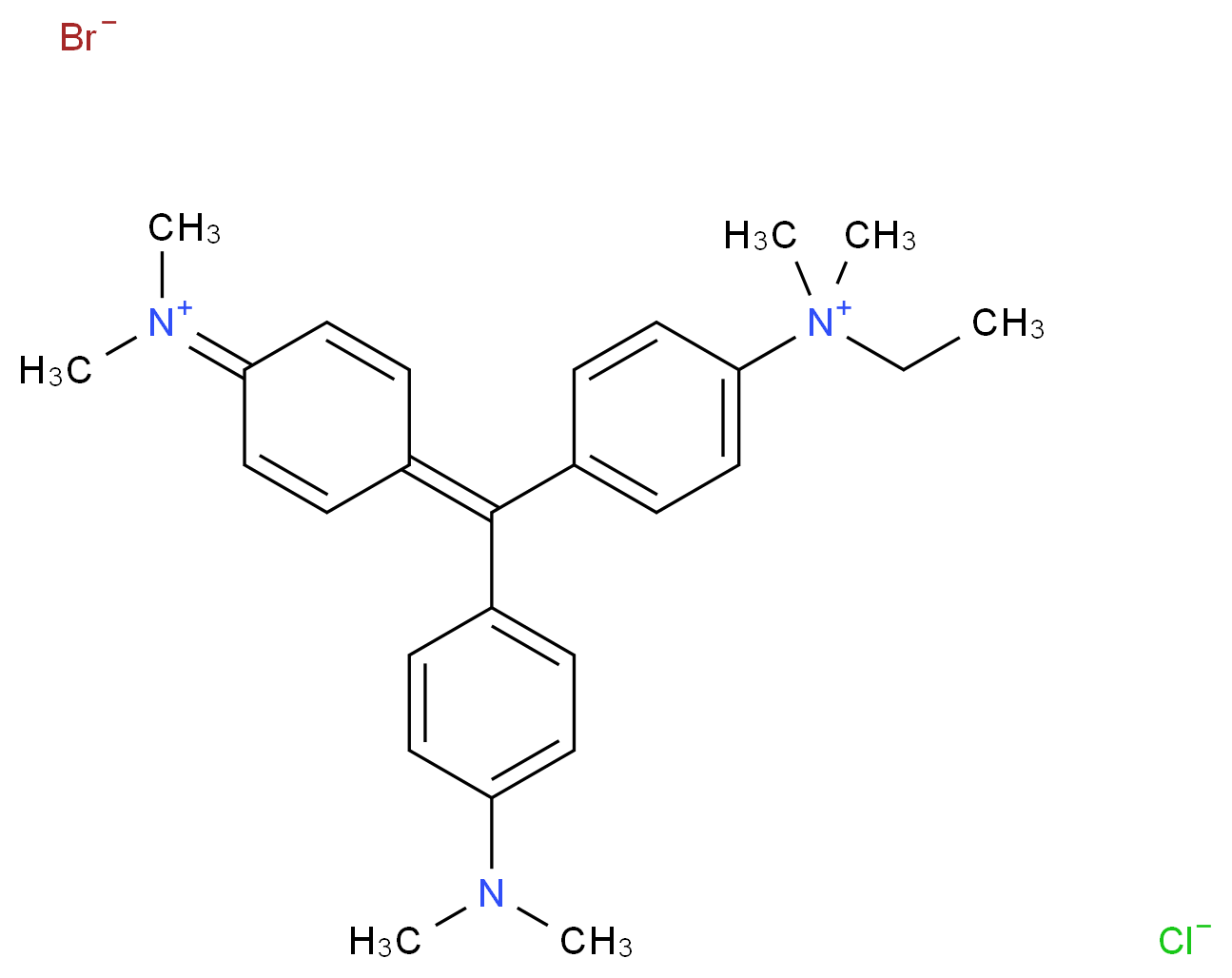 4-{[4-(dimethylamino)phenyl][4-(dimethyliminiumyl)cyclohexa-2,5-dien-1-ylidene]methyl}-N-ethyl-N,N-dimethylanilinium bromide chloride_分子结构_CAS_14855-76-6