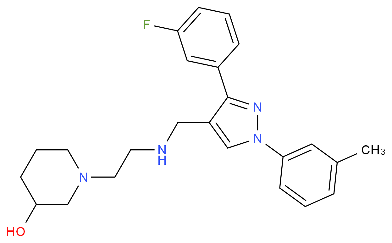 1-[2-({[3-(3-fluorophenyl)-1-(3-methylphenyl)-1H-pyrazol-4-yl]methyl}amino)ethyl]-3-piperidinol_分子结构_CAS_)