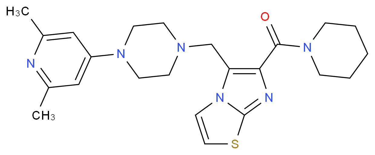 5-{[4-(2,6-dimethyl-4-pyridinyl)-1-piperazinyl]methyl}-6-(1-piperidinylcarbonyl)imidazo[2,1-b][1,3]thiazole_分子结构_CAS_)