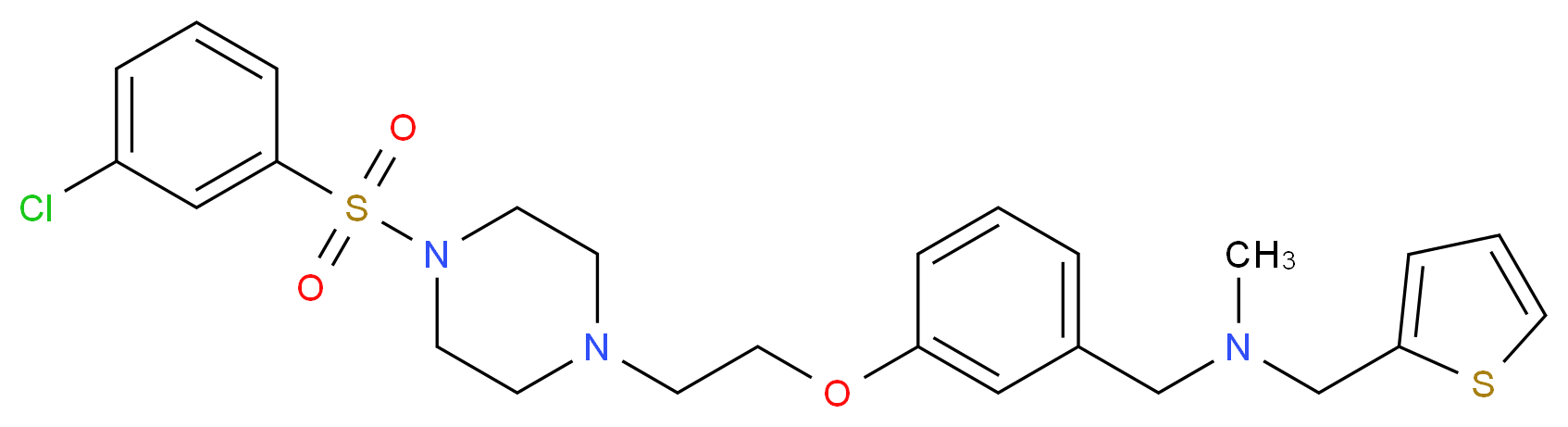 1-[3-(2-{4-[(3-chlorophenyl)sulfonyl]-1-piperazinyl}ethoxy)phenyl]-N-methyl-N-(2-thienylmethyl)methanamine_分子结构_CAS_)