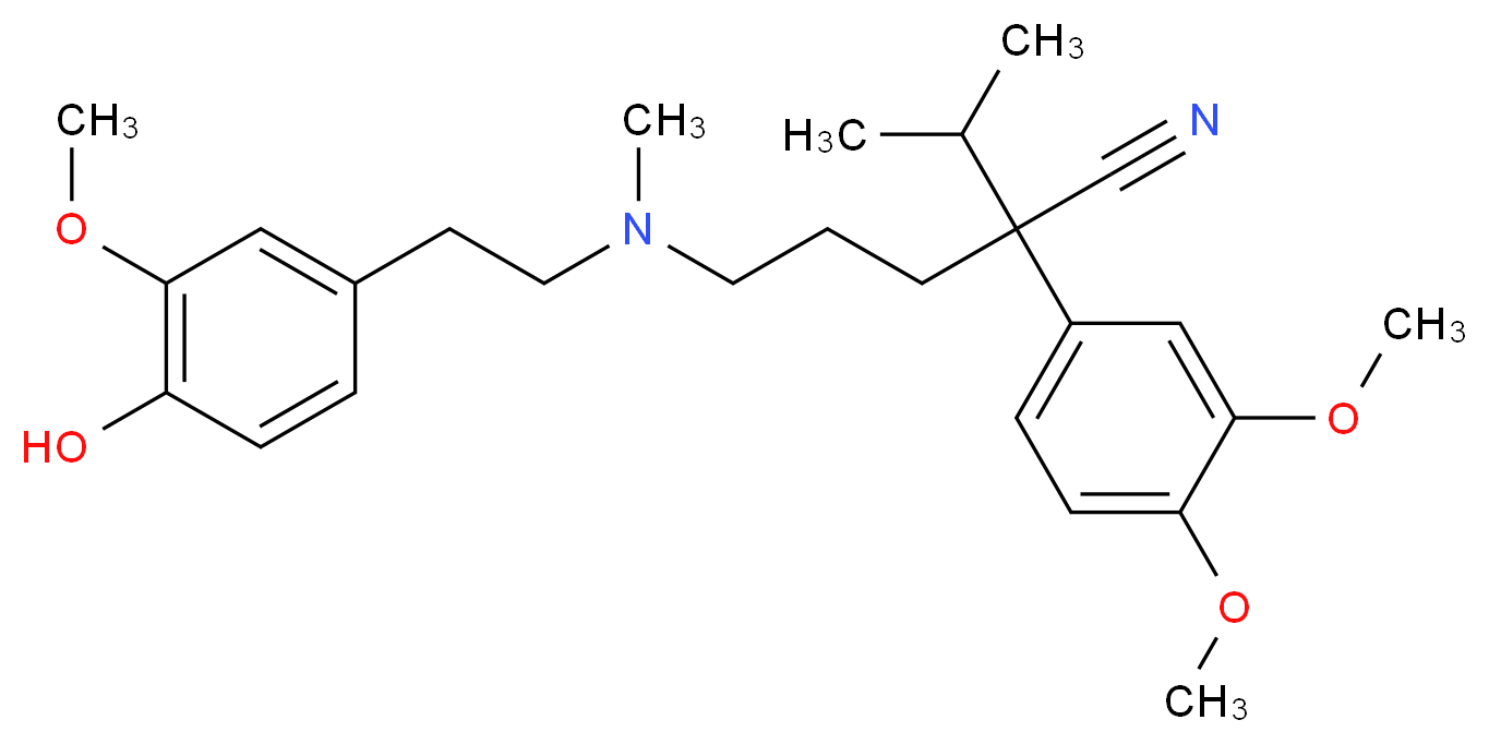 2-(3,4-dimethoxyphenyl)-5-{[2-(4-hydroxy-3-methoxyphenyl)ethyl](methyl)amino}-2-(propan-2-yl)pentanenitrile_分子结构_CAS_77326-93-3