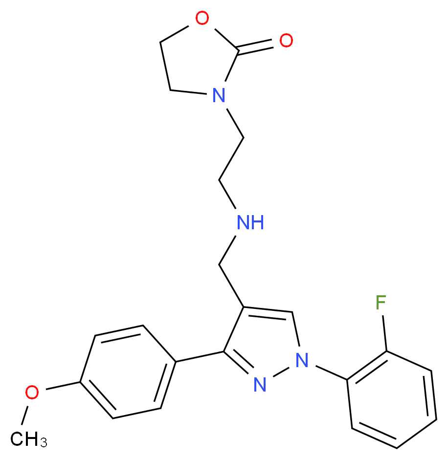 3-[2-({[1-(2-fluorophenyl)-3-(4-methoxyphenyl)-1H-pyrazol-4-yl]methyl}amino)ethyl]-1,3-oxazolidin-2-one_分子结构_CAS_)