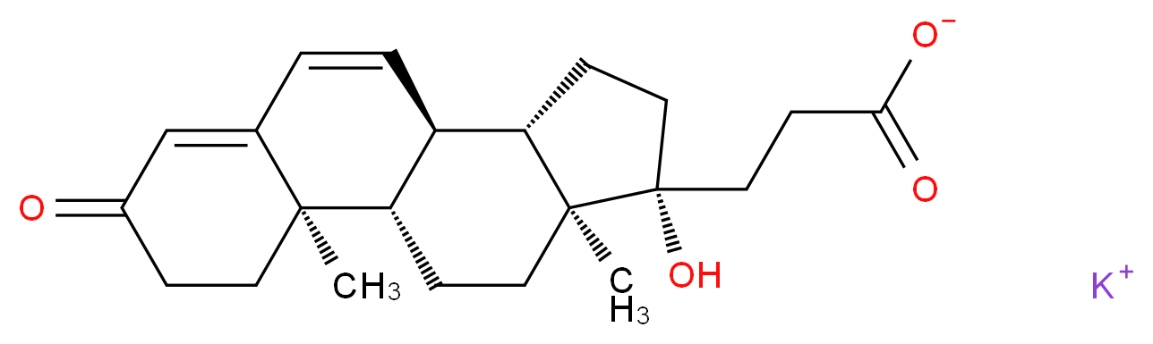 potassium 3-[(1S,2R,10R,11S,14R,15S)-14-hydroxy-2,15-dimethyl-5-oxotetracyclo[8.7.0.0<sup>2</sup>,<sup>7</sup>.0<sup>1</sup><sup>1</sup>,<sup>1</sup><sup>5</sup>]heptadeca-6,8-dien-14-yl]propanoate_分子结构_CAS_2181-04-6