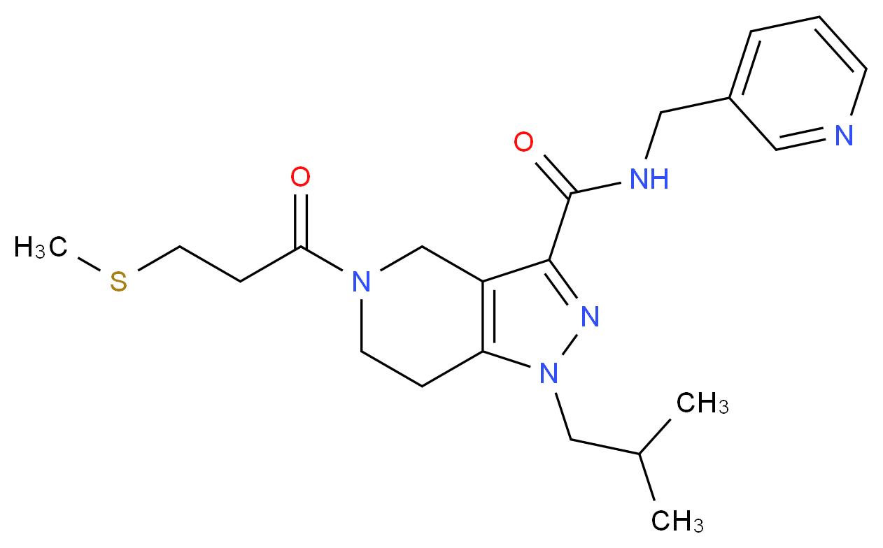 1-isobutyl-5-[3-(methylthio)propanoyl]-N-(3-pyridinylmethyl)-4,5,6,7-tetrahydro-1H-pyrazolo[4,3-c]pyridine-3-carboxamide_分子结构_CAS_)