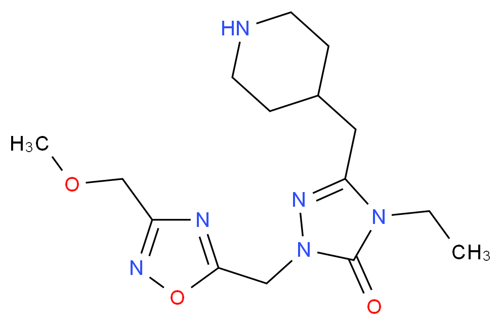 4-ethyl-2-{[3-(methoxymethyl)-1,2,4-oxadiazol-5-yl]methyl}-5-(piperidin-4-ylmethyl)-2,4-dihydro-3H-1,2,4-triazol-3-one_分子结构_CAS_)