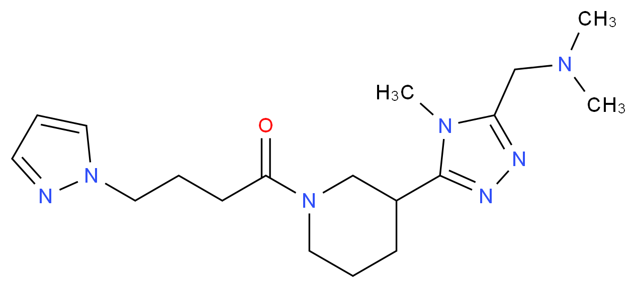 N,N-dimethyl-1-(4-methyl-5-{1-[4-(1H-pyrazol-1-yl)butanoyl]piperidin-3-yl}-4H-1,2,4-triazol-3-yl)methanamine_分子结构_CAS_)