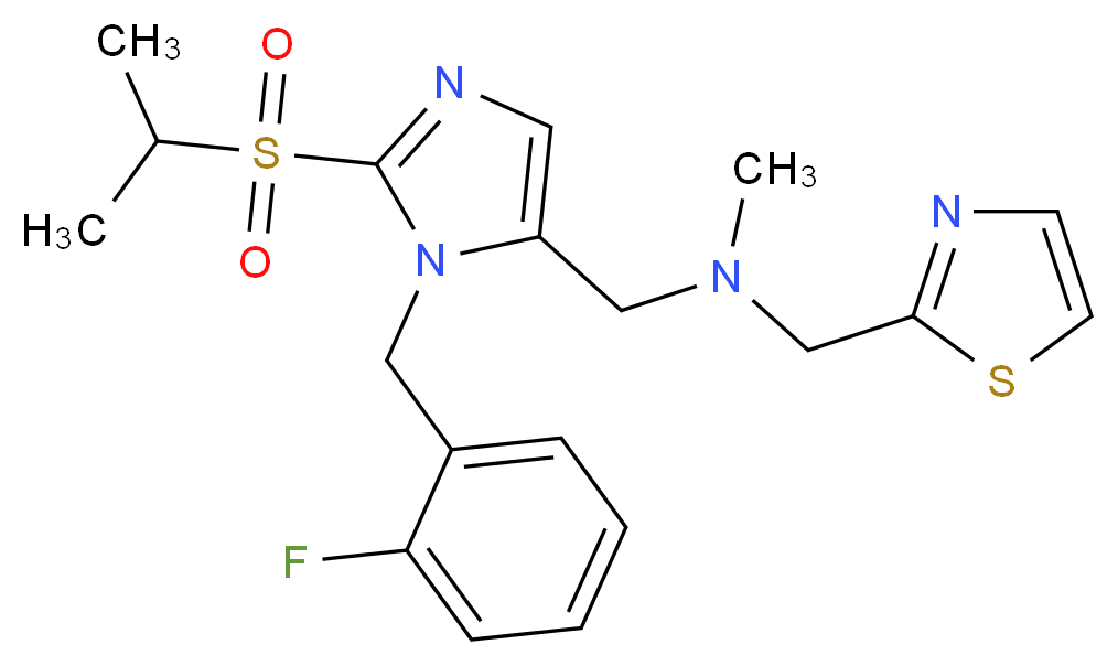 1-[1-(2-fluorobenzyl)-2-(isopropylsulfonyl)-1H-imidazol-5-yl]-N-methyl-N-(1,3-thiazol-2-ylmethyl)methanamine_分子结构_CAS_)