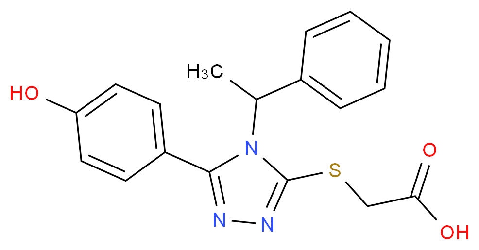 {[5-(4-hydroxyphenyl)-4-(1-phenylethyl)-4H-1,2,4-triazol-3-yl]thio}acetic acid_分子结构_CAS_)