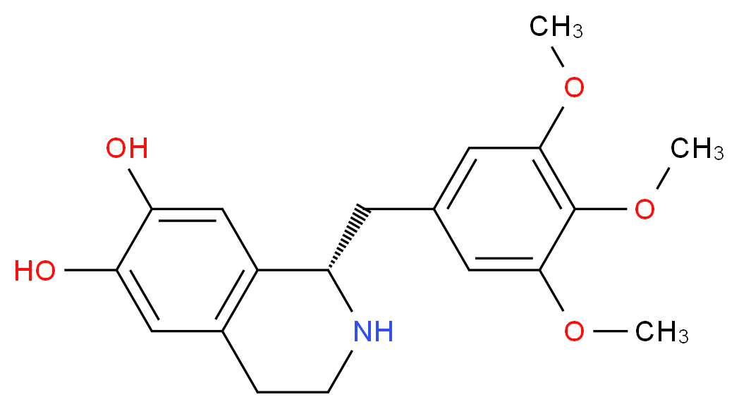 (1S)-1-[(3,4,5-trimethoxyphenyl)methyl]-1,2,3,4-tetrahydroisoquinoline-6,7-diol_分子结构_CAS_30418-38-3