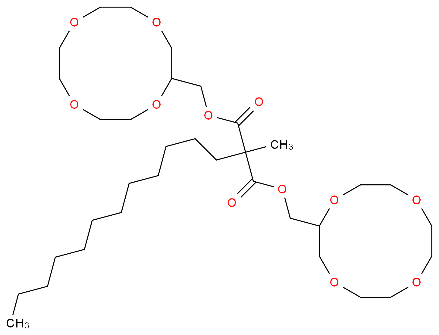 1,3-bis(1,4,7,10-tetraoxacyclododecan-2-ylmethyl) 2-dodecyl-2-methylpropanedioate_分子结构_CAS_80403-59-4