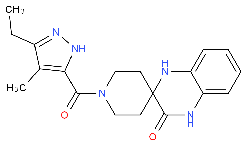 1-[(3-ethyl-4-methyl-1H-pyrazol-5-yl)carbonyl]-1',4'-dihydro-3'H-spiro[piperidine-4,2'-quinoxalin]-3'-one_分子结构_CAS_)