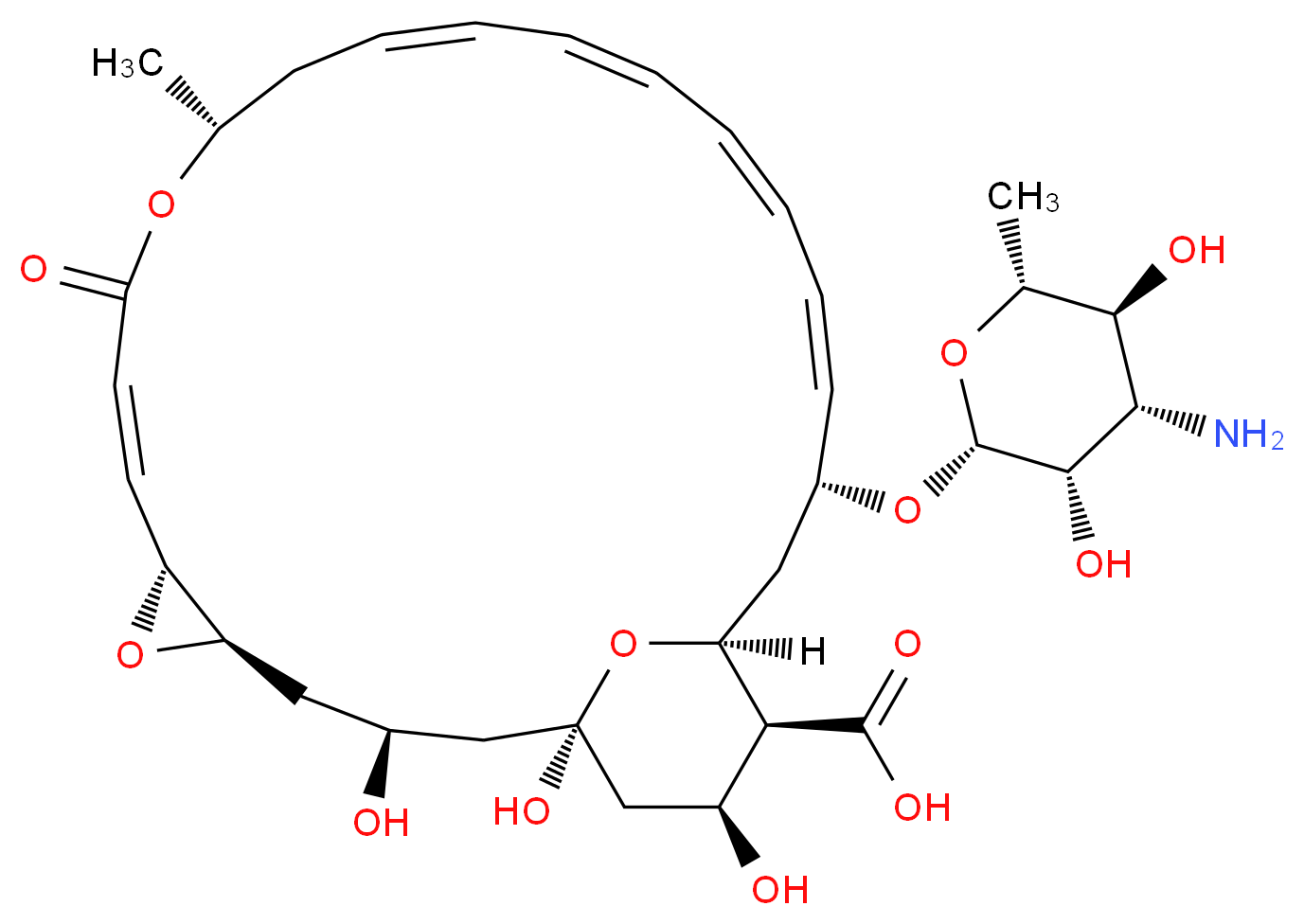 (1R,3S,5R,7R,8E,12R,14E,16E,18E,20E,22R,24S,25S,26S)-22-{[(2R,3S,4S,5S,6R)-4-amino-3,5-dihydroxy-6-methyloxan-2-yl]oxy}-1,3,26-trihydroxy-12-methyl-10-oxo-6,11,28-trioxatricyclo[22.3.1.0<sup>5</sup>,<sup>7</sup>]octacosa-8,14,16,18,20-pentaene-25-carboxylic acid_分子结构_CAS_7681-93-8