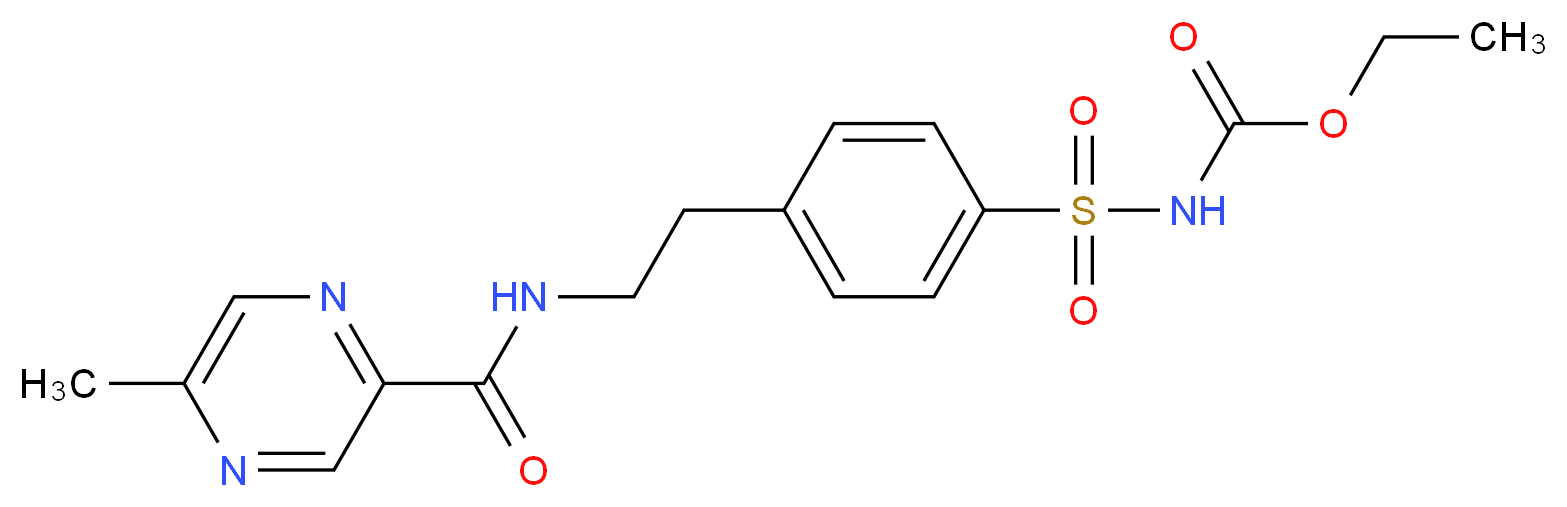 ethyl N-(4-{2-[(5-methylpyrazin-2-yl)formamido]ethyl}benzenesulfonyl)carbamate_分子结构_CAS_1076198-09-8