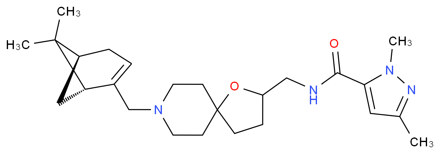 N-[(8-{[(1R,5S)-6,6-dimethylbicyclo[3.1.1]hept-2-en-2-yl]methyl}-1-oxa-8-azaspiro[4.5]dec-2-yl)methyl]-1,3-dimethyl-1H-pyrazole-5-carboxamide_分子结构_CAS_)