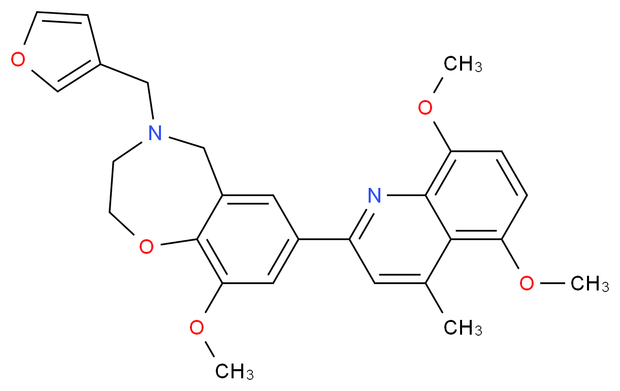 7-(5,8-dimethoxy-4-methyl-2-quinolinyl)-4-(3-furylmethyl)-9-methoxy-2,3,4,5-tetrahydro-1,4-benzoxazepine_分子结构_CAS_)