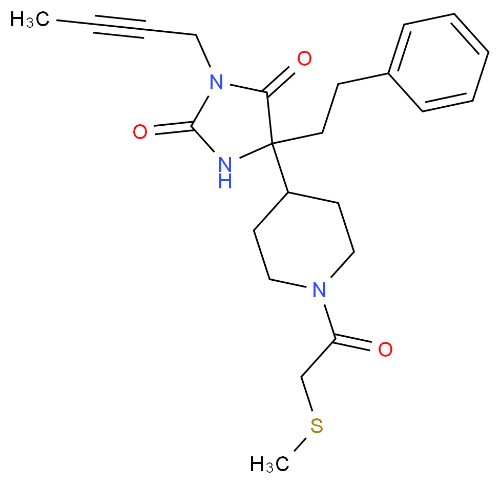 3-(2-butyn-1-yl)-5-{1-[(methylthio)acetyl]-4-piperidinyl}-5-(2-phenylethyl)-2,4-imidazolidinedione_分子结构_CAS_)