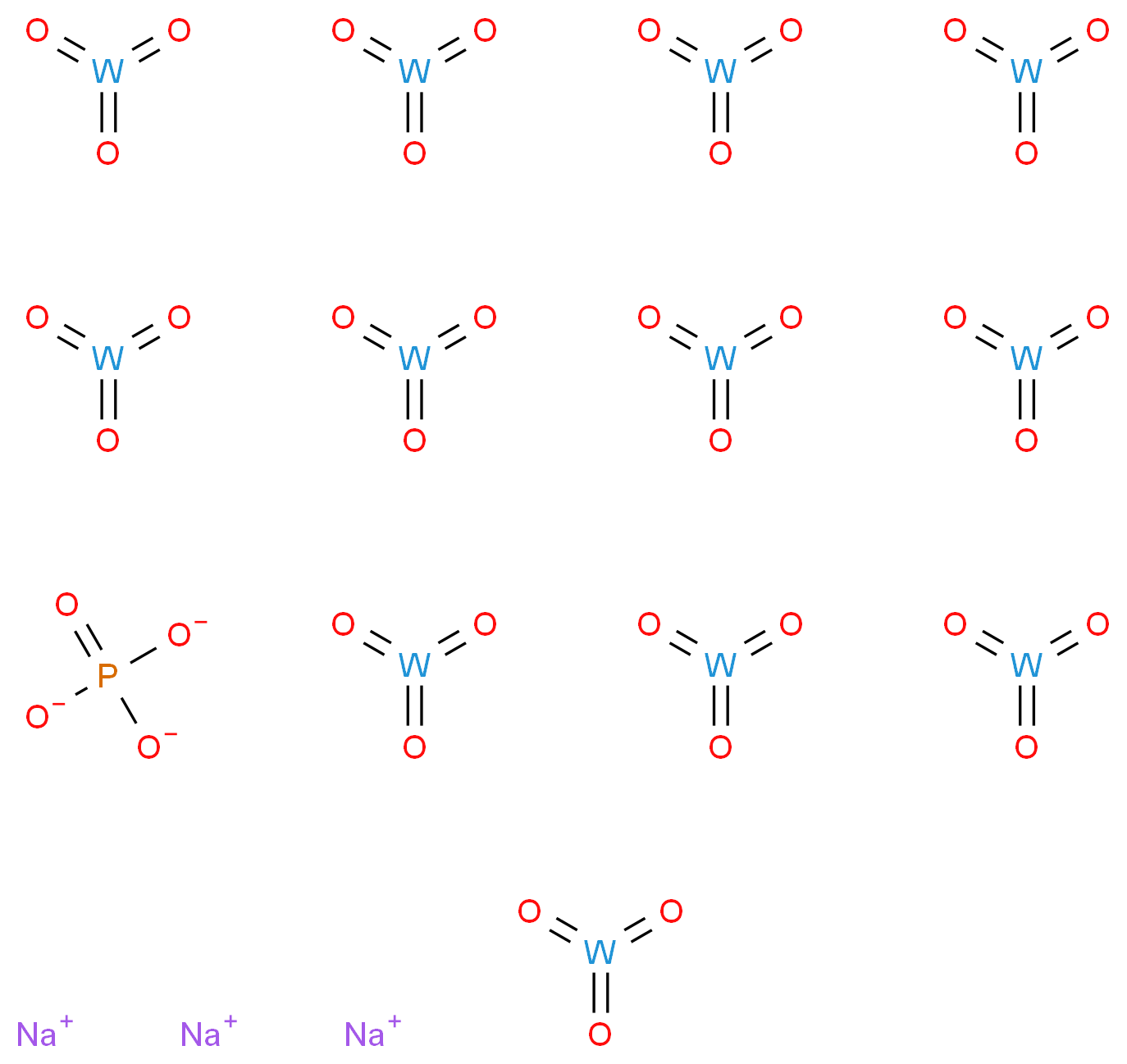 trisodium dodecakis(trioxotungsten) phosphate_分子结构_CAS_51312-42-6