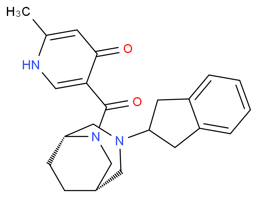 5-{[(1S*,5R*)-3-(2,3-dihydro-1H-inden-2-yl)-3,6-diazabicyclo[3.2.2]non-6-yl]carbonyl}-2-methylpyridin-4(1H)-one_分子结构_CAS_)