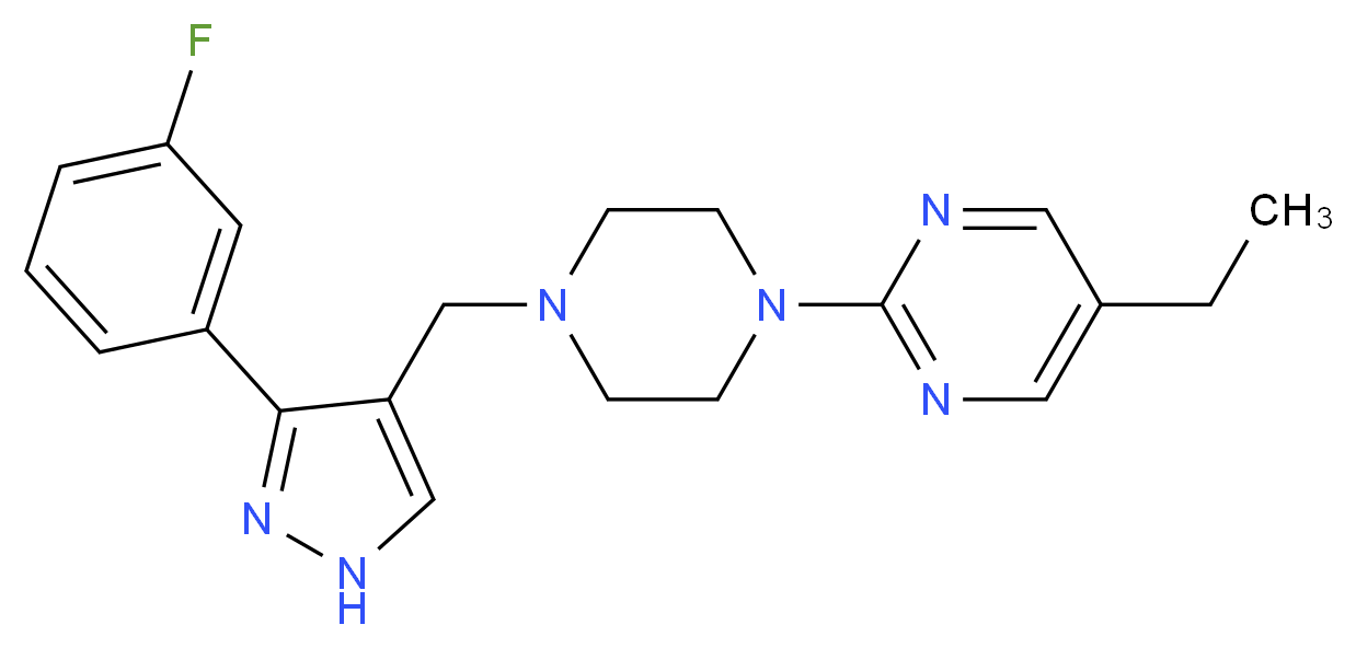 5-ethyl-2-(4-{[3-(3-fluorophenyl)-1H-pyrazol-4-yl]methyl}piperazin-1-yl)pyrimidine_分子结构_CAS_)