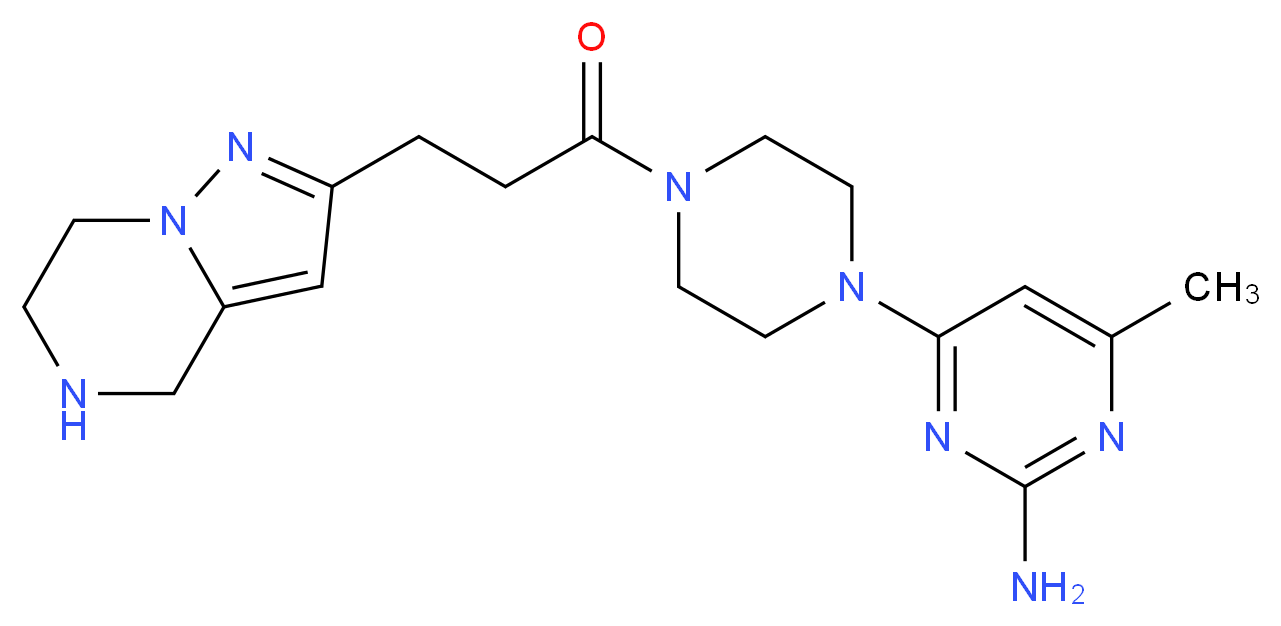 4-methyl-6-{4-[3-(4,5,6,7-tetrahydropyrazolo[1,5-a]pyrazin-2-yl)propanoyl]-1-piperazinyl}-2-pyrimidinamine_分子结构_CAS_)