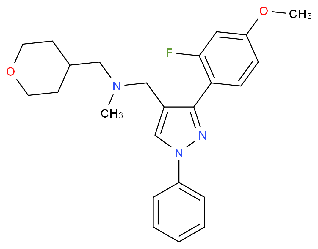 1-[3-(2-fluoro-4-methoxyphenyl)-1-phenyl-1H-pyrazol-4-yl]-N-methyl-N-(tetrahydro-2H-pyran-4-ylmethyl)methanamine_分子结构_CAS_)