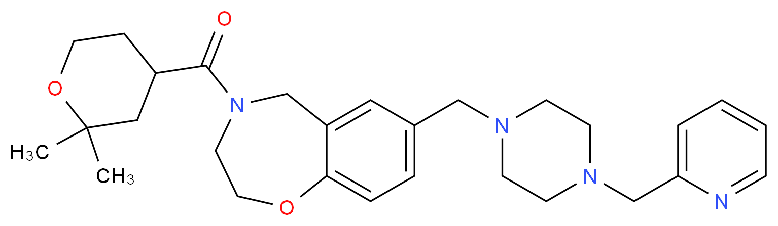 4-[(2,2-dimethyltetrahydro-2H-pyran-4-yl)carbonyl]-7-{[4-(2-pyridinylmethyl)-1-piperazinyl]methyl}-2,3,4,5-tetrahydro-1,4-benzoxazepine_分子结构_CAS_)