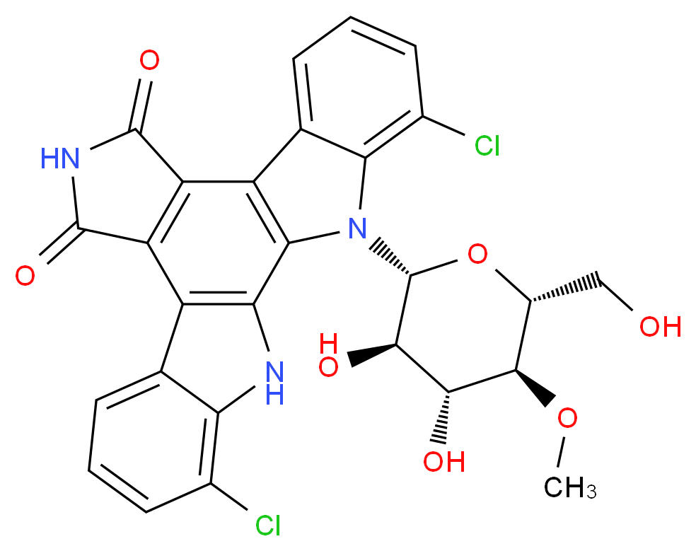 5,21-dichloro-23-[(2R,3R,4R,5S,6R)-3,4-dihydroxy-6-(hydroxymethyl)-5-methoxyoxan-2-yl]-3,13,23-triazahexacyclo[14.7.0.0<sup>2</sup>,<sup>1</sup><sup>0</sup>.0<sup>4</sup>,<sup>9</sup>.0<sup>1</sup><sup>1</sup>,<sup>1</sup><sup>5</sup>.0<sup>1</sup><sup>7</sup>,<sup>2</sup><sup>2</sup>]tricosa-1(16),2(10),4,6,8,11(15),17(22),18,20-nonaene-12,14-dione_分子结构_CAS_93908-02-2