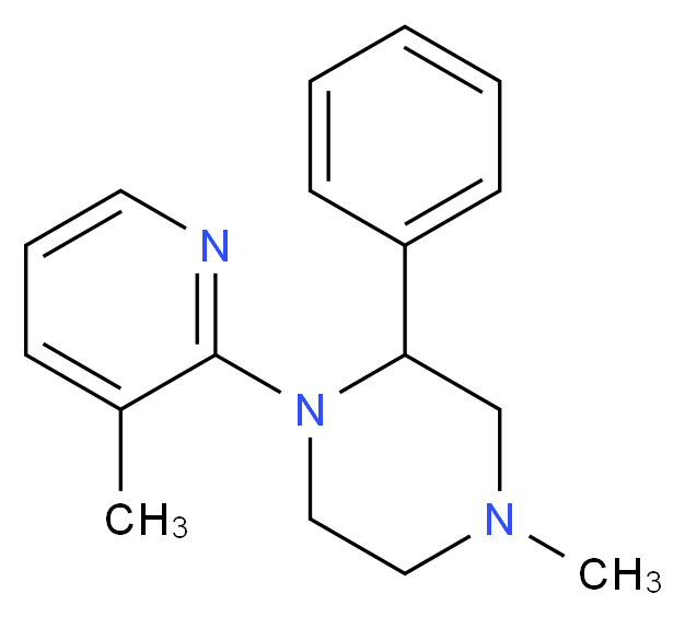 4-methyl-1-(3-methylpyridin-2-yl)-2-phenylpiperazine_分子结构_CAS_191546-94-8