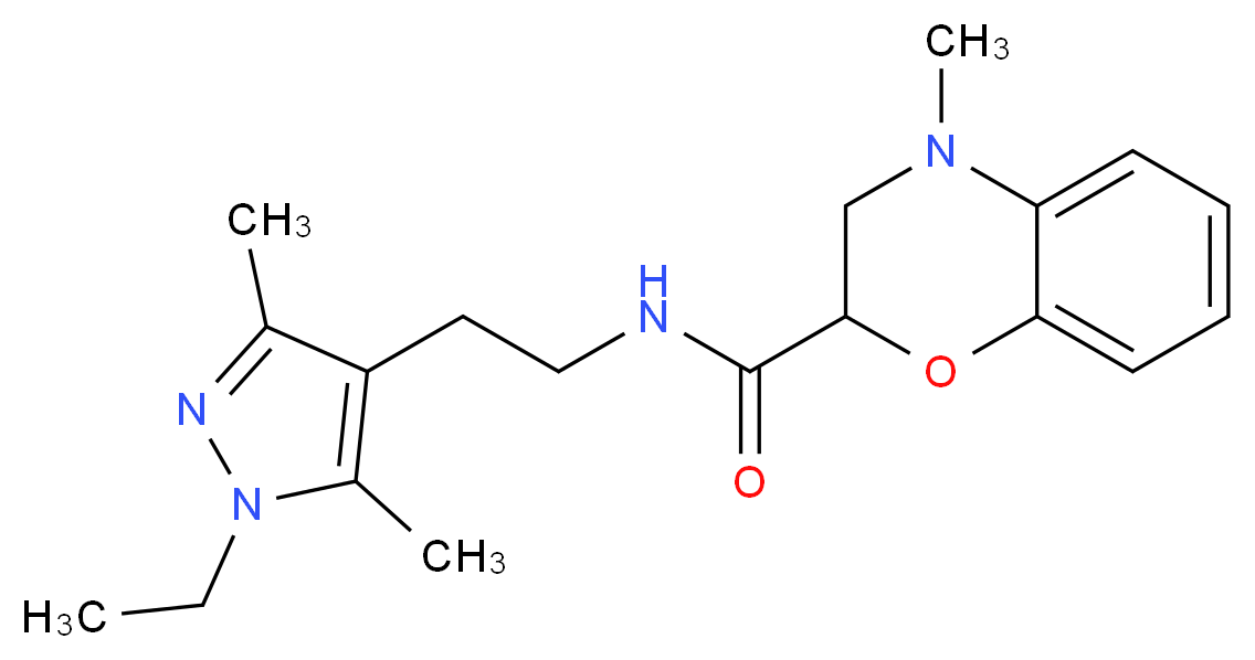 N-[2-(1-ethyl-3,5-dimethyl-1H-pyrazol-4-yl)ethyl]-4-methyl-3,4-dihydro-2H-1,4-benzoxazine-2-carboxamide_分子结构_CAS_)
