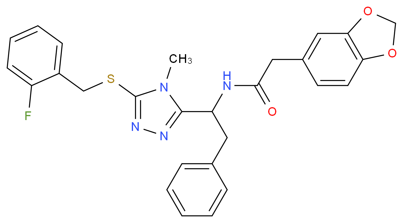 2-(1,3-benzodioxol-5-yl)-N-(1-{5-[(2-fluorobenzyl)thio]-4-methyl-4H-1,2,4-triazol-3-yl}-2-phenylethyl)acetamide_分子结构_CAS_)